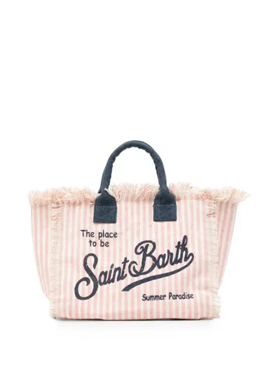 Mc2 Saint Barth Colette Striped Frayed Tote Bag In Neutral
