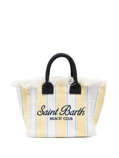 Mc2 Saint Barth Colette Striped Frayed-edge Tote Bag In Yellow