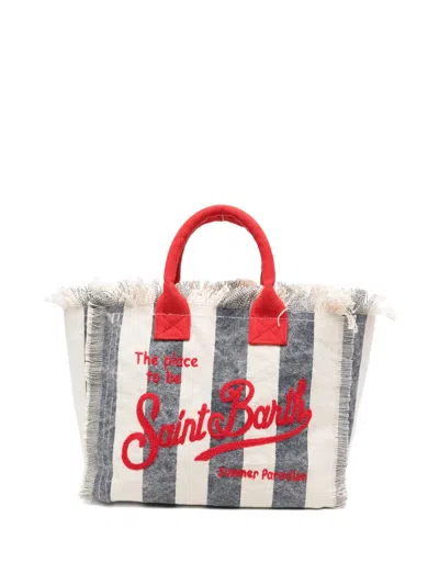 Mc2 Saint Barth Kids' Colette Striped Frayed-edges Tote Bag In Red