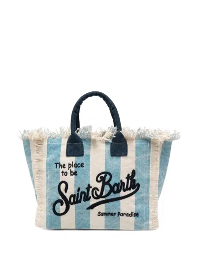 Mc2 Saint Barth Colette Striped Fringed Tote Bag In Pink