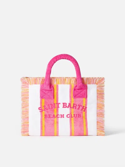 Mc2 Saint Barth Colette Striped Terry Handbag With Saint Barth Beach Club Embroidery In Pink