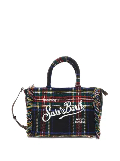 Mc2 Saint Barth Colette Tartan-check Fringed Tote Bag In Black