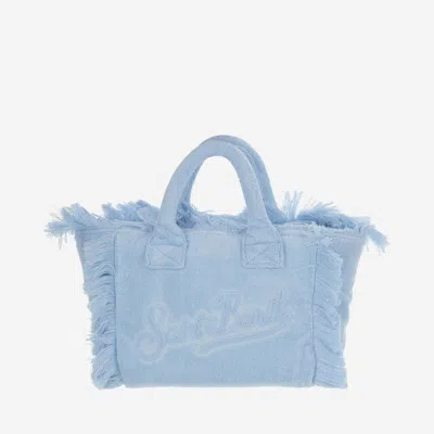 Mc2 Saint Barth Colette Terry Cloth Tote Bag With Embroidery In Clear Blue