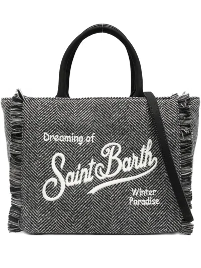 Mc2 Saint Barth Fringed Embroidered Tote Bag In Black