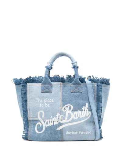Mc2 Saint Barth Colette Fringed Patchwork Tote Bag In Blue