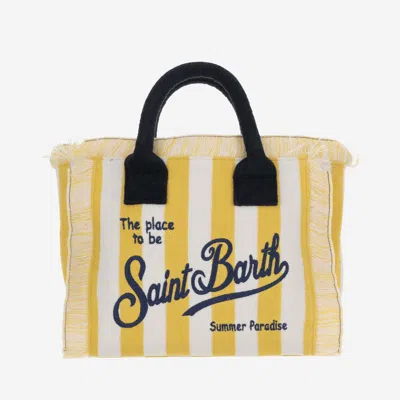 Mc2 Saint Barth Colette Tote Bag With Striped Pattern And Logo In Yellow