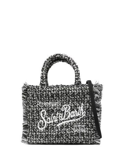 Mc2 Saint Barth Colette Tweed Fringed-detail Tote Bag In Black
