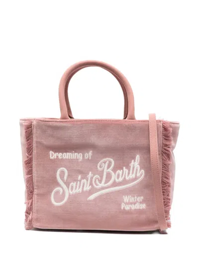 Mc2 Saint Barth Colette Velvet Fringed Handle Tote Bag In Pink