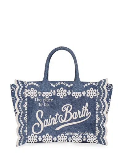 Mc2 Saint Barth Colette Volant Embroidered Tote Bag In Blue