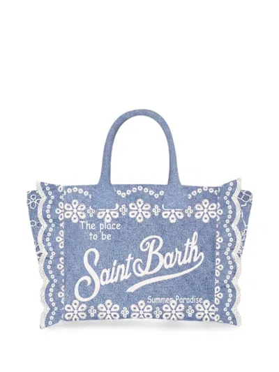 Mc2 Saint Barth Colette Volant Sangallo-embroidered Tote Bag In Blue