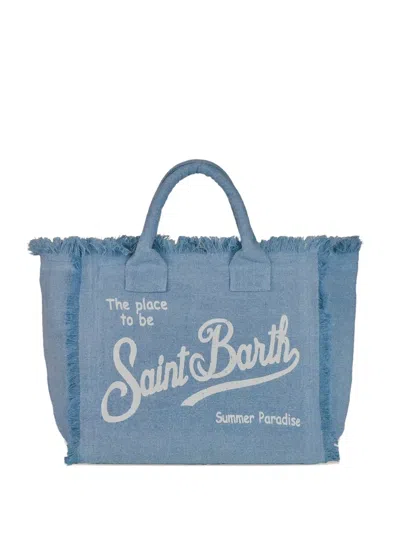 Mc2 Saint Barth Collette Fringed Zip Linen Tote Bag In Blue