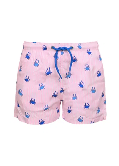 Mc2 Saint Barth Comfort Crabs Stripes Light And Stretch Swim Short In Pink