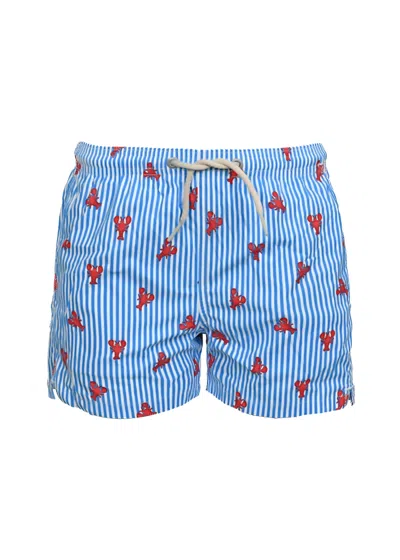 Mc2 Saint Barth Comfort Light Lobster Stripes Light And Stretch Swim Short In Blue