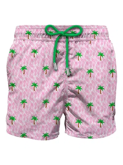 Mc2 Saint Barth Comfort Light Palm-tree Swim Shorts In Pink