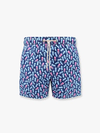 Mc2 Saint Barth Comfort Light Swim Trunks With Jellyfish Neon 61 Print In Blue