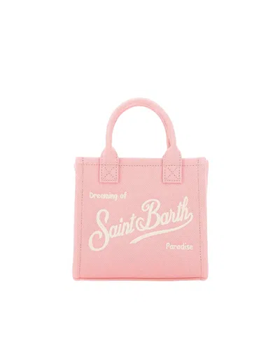Mc2 Saint Barth Compact Pink Canvas Tote Bag With Embroidered Logo