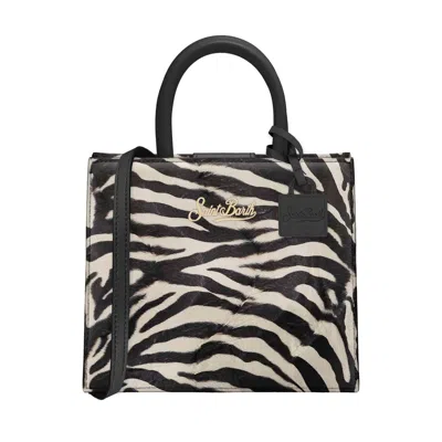 Mc2 Saint Barth Compact Zebra Print Mini Shop Bag In Black
