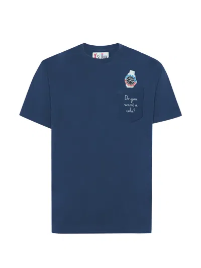 Mc2 Saint Barth Connor Watch-print Chest-pocket T-shirt In Blue