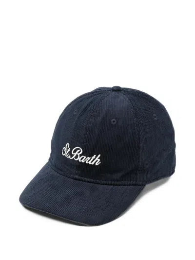 Mc2 Saint Barth Corduroy Embroidered Baseball Cap In Blue