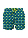 Mc2 Saint Barth Man Light Fabric Swim Shorts With Fish And Octopus Print In Blue