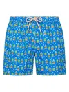 Mc2 Saint Barth Man Lightweight Fabric Swim-shorts Lighting Micro Fantasy With Paloma Portofino Gin Print Portofino In Blue