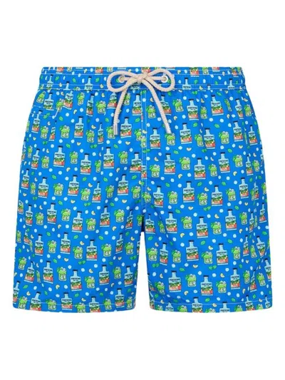 Mc2 Saint Barth Man Lightweight Fabric Swim-shorts Lighting Micro Fantasy With Paloma Portofino Gin Print Portofino In Blue