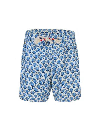 MC2 SAINT BARTH COSTUME CON STAMPA FLOREALE 70'S BLU