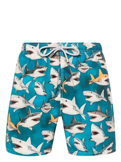 Mc2 Saint Barth X Rick Dick Gustavia Sharks Swim Shorts In Blu