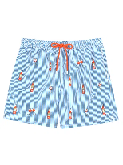 Mc2 Saint Barth Gustavia Embroidered Striped Swim Shorts In Blue