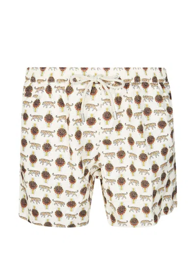 Mc2 Saint Barth Lighting Tiger-print Swim Shorts In Neutral