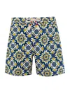 Mc2 Saint Barth Man Lightweight Fabric Swim-shorts Lighting 70 With Majolica Print In White
