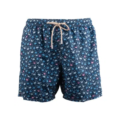 Mc2 Saint Barth Costume With Crab Patterned Pockets In Blue
