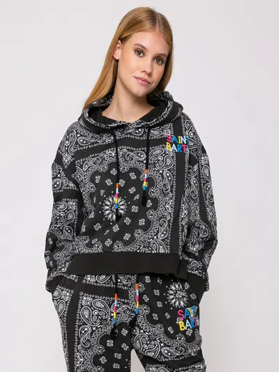 Mc2 Saint Barth Cotton Bandanna Hoodie With Saint Barth Embroidery In Black
