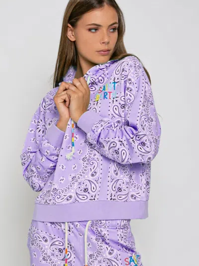 Mc2 Saint Barth Cotton Bandanna Hoodie With Saint Barth Embroidery In Purple