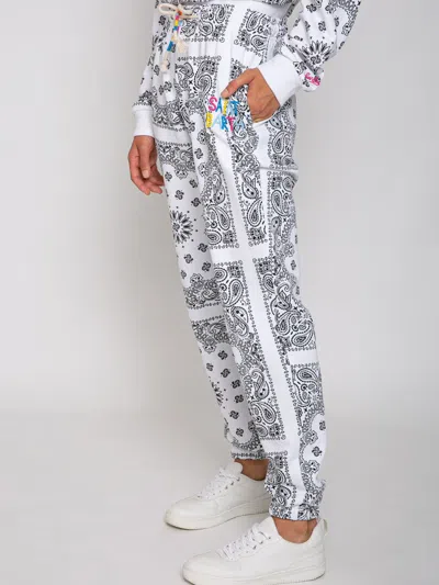 Mc2 Saint Barth Cotton Bandanna Joggers With Saint Barth Embroidery In White