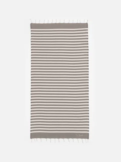 Mc2 Saint Barth Cotton Beach Towel Fouta With Brown Striped Print