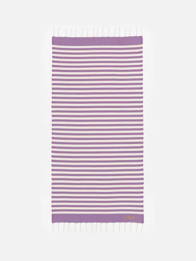 Mc2 Saint Barth Cotton Beach Towel Fouta With Purple Striped Print In Pink
