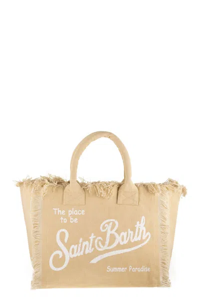Mc2 Saint Barth Cotton Canvas Beach Tote Bag With Printed Logo