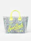 Mc2 Saint Barth Cotton Canvas Tote Bag With Paisley Print In Green