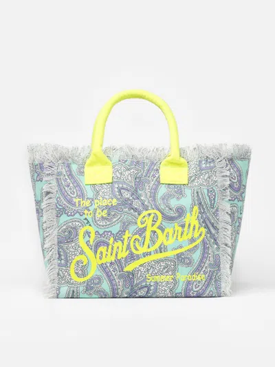 Mc2 Saint Barth Cotton Canvas Tote Bag With Paisley Print In Green