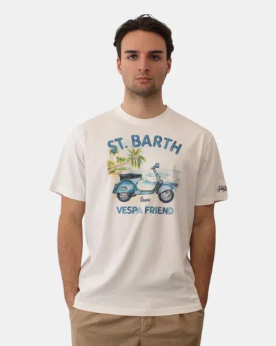 Mc2 Saint Barth Cotton Classic T Shirt - Sb Vespa Friend 01n In White