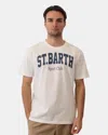 Mc2 Saint Barth Man Cotton T-shirt With St. Barth Padel Club Placed Print In White