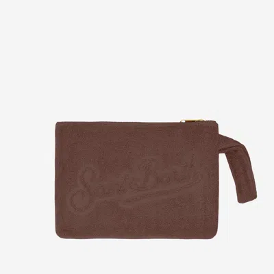 Mc2 Saint Barth Cotton Clutch With Logo In Brown