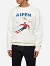 Mc2 Saint Barth Cotton Fleece Sweatshirt Soho With Aspen Postcard Print In White