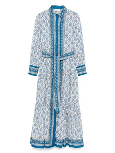 Mc2 Saint Barth Long Cotton Chemisier Dress In Blue