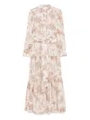 Mc2 Saint Barth Belted Waist Maxi Dress With Buttoned Cuffs And Palm Tree Print