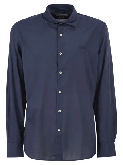 Mc2 Saint Barth Cotton Poplin Shirt With Embroidered Logo In Blue
