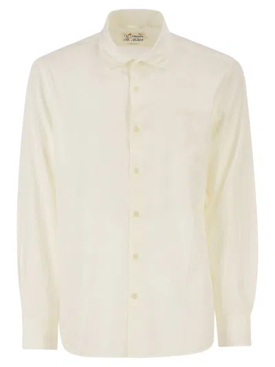 Mc2 Saint Barth Cotton Poplin Shirt With Embroidered Logo In Neutral