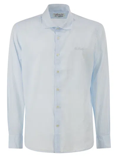 Mc2 Saint Barth Cotton Poplin Shirt With Embroidered Logo In Blue