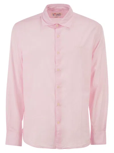 Mc2 Saint Barth Cotton Poplin Shirt With Embroidered Logo In Pink